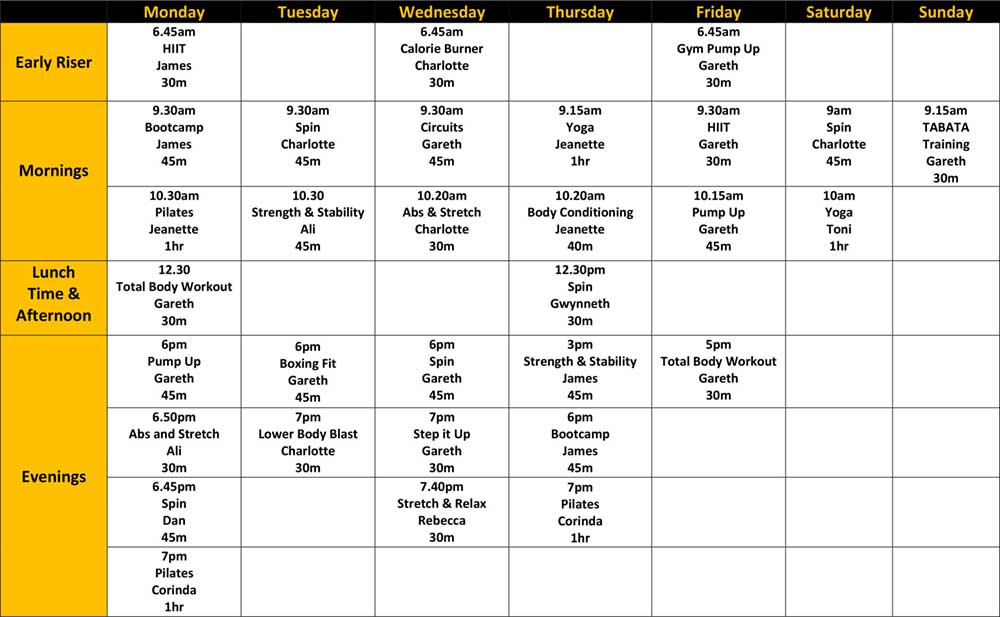 Classes Timetable, Diverse Fitness Gym, Hook, Hampshire